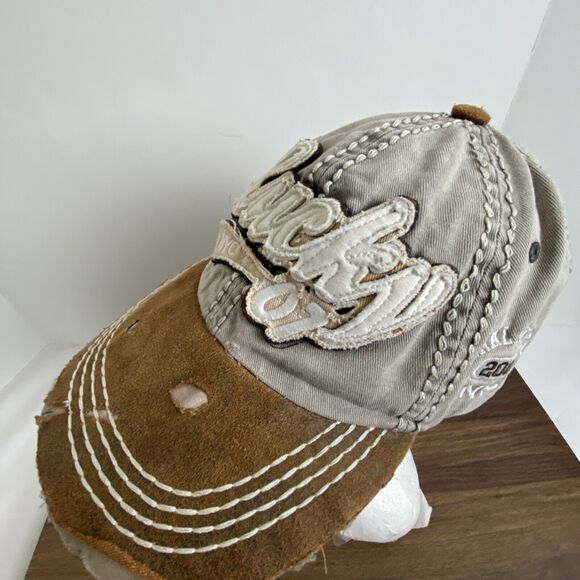 Lucky NYC 01 Factory Distressed Brown Dad Baseball Hat Cap Adjustable 2001 VTG - Picture 4 of 11